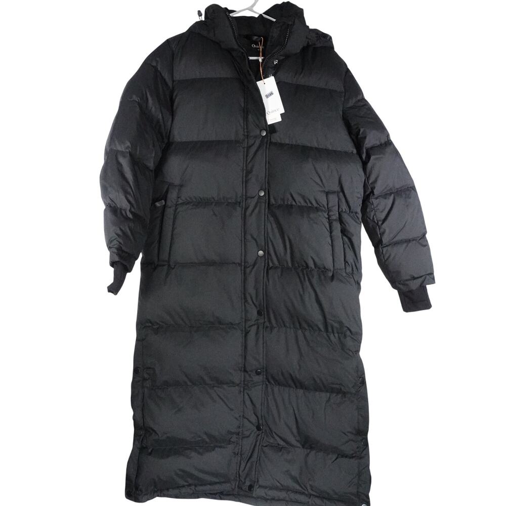 New Quince Women's M Responsible Down Long Puffer Jacket Hooded Black Luxe - Picture 4 of 11